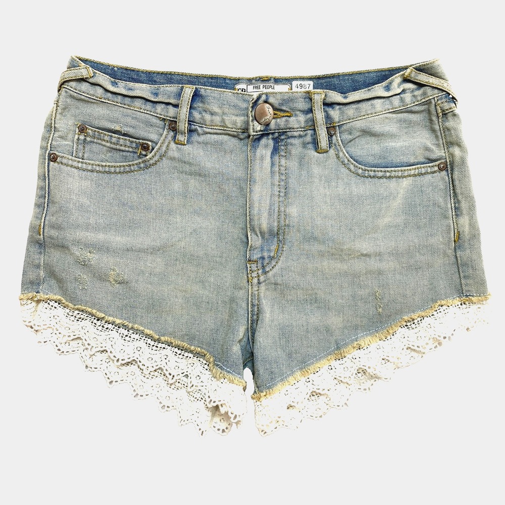 Free People Denim Shorts Womens 26 Blue Good Vibes Lace End Crochet